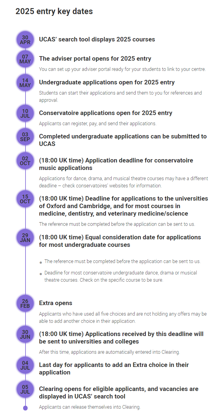快来划重点:2025年申请季UCAS申请时间节点已公布! 快来划重点:2025年申请季UCAS申请时间节点已公布!