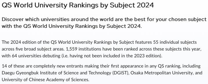 2024QS世界大学学科排名最新发布!25Fall申请重要风向标! 2024QS世界大学学科排名最新发布!25Fall申请重要风向标!