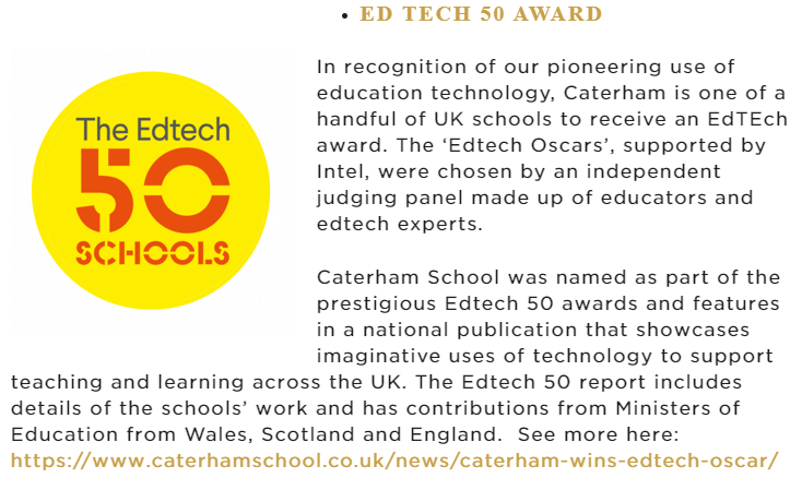 又获奖?!英国男女混校的璀璨明珠Caterham荣获教育创新和技术奖! 又获奖?!英国男女混校的璀璨明珠Caterham荣获教育创新和技术奖!