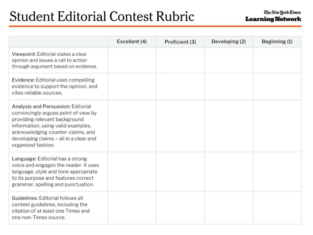 《纽约时报》中学生社论大赛投稿要求公布