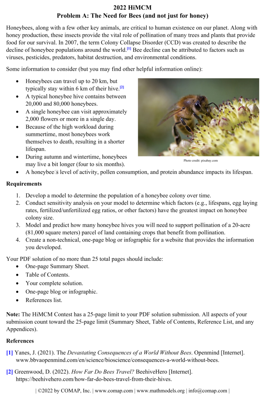 HiMCM/MidMCM美国初/高中数学建模竞赛赛题公布！